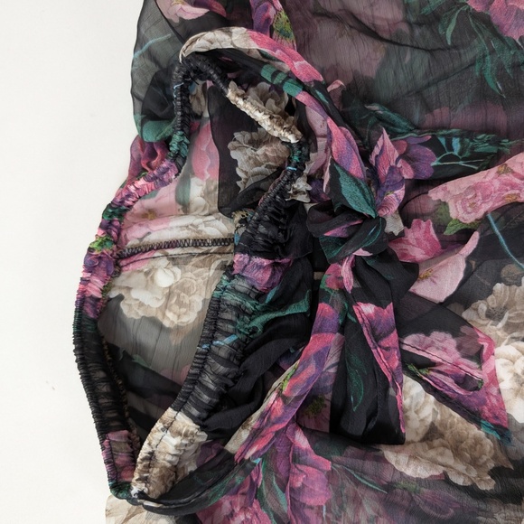 Sheer Floral Wide Leg Pants Transparent Belted Capris Flowers Moody - Picture 5 of 6